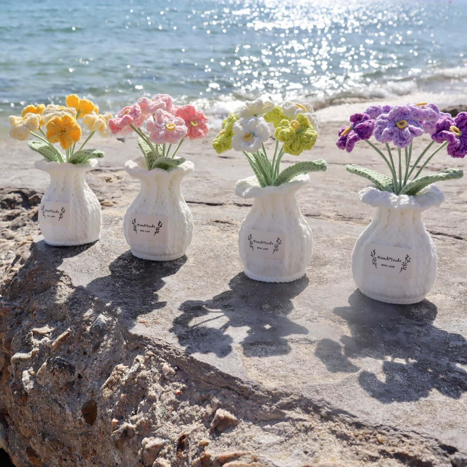 Crochet Flower Pot Forget-me-not Pink Thank You Crochet Gifts for Women Coworker Graduation & Mother's Day Gift Pink Crochet Potted Flower for Women Teacher| Handmade Knitted Potted Plant