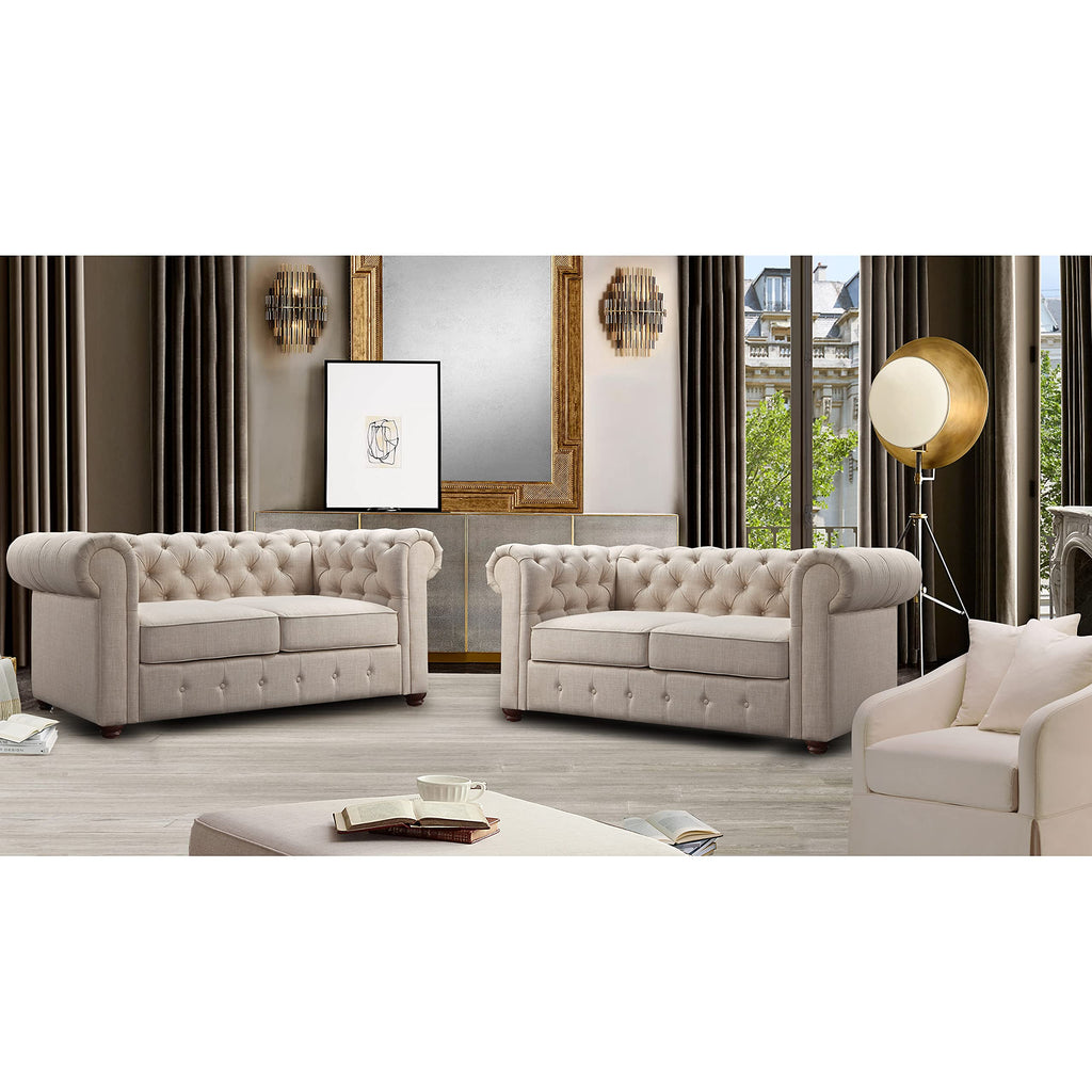 Rosevera Genevieve Upholstered Tufted Loveseat Couch,Chesterfield Sofa loveseat with Armrest Scroll Arm Sofa Couch, Sectional Sofa for Living Room Office