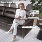 STHOUYN 85” Faux Leather Sofa Brown Leather Couch with USB, Mid Century Modern 3 Seater Couches Sofas Living Room Apartment, Large Office Sofa Couch, Stain Resistant & 3 Tufted Cushion (Brown)