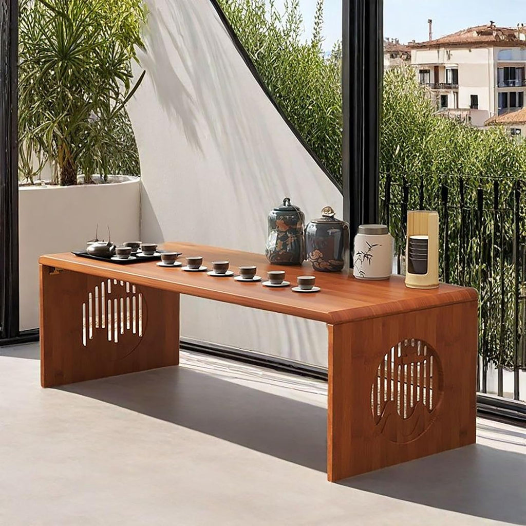 Folding Coffee Table Bamboo Japanese Floor Table Foldable No Assembly, Low Solid Wood Tatami Table Portable Japanese Style Coffee Table Low Tea Table for Sitting on The Floor Easy Storage ﻿