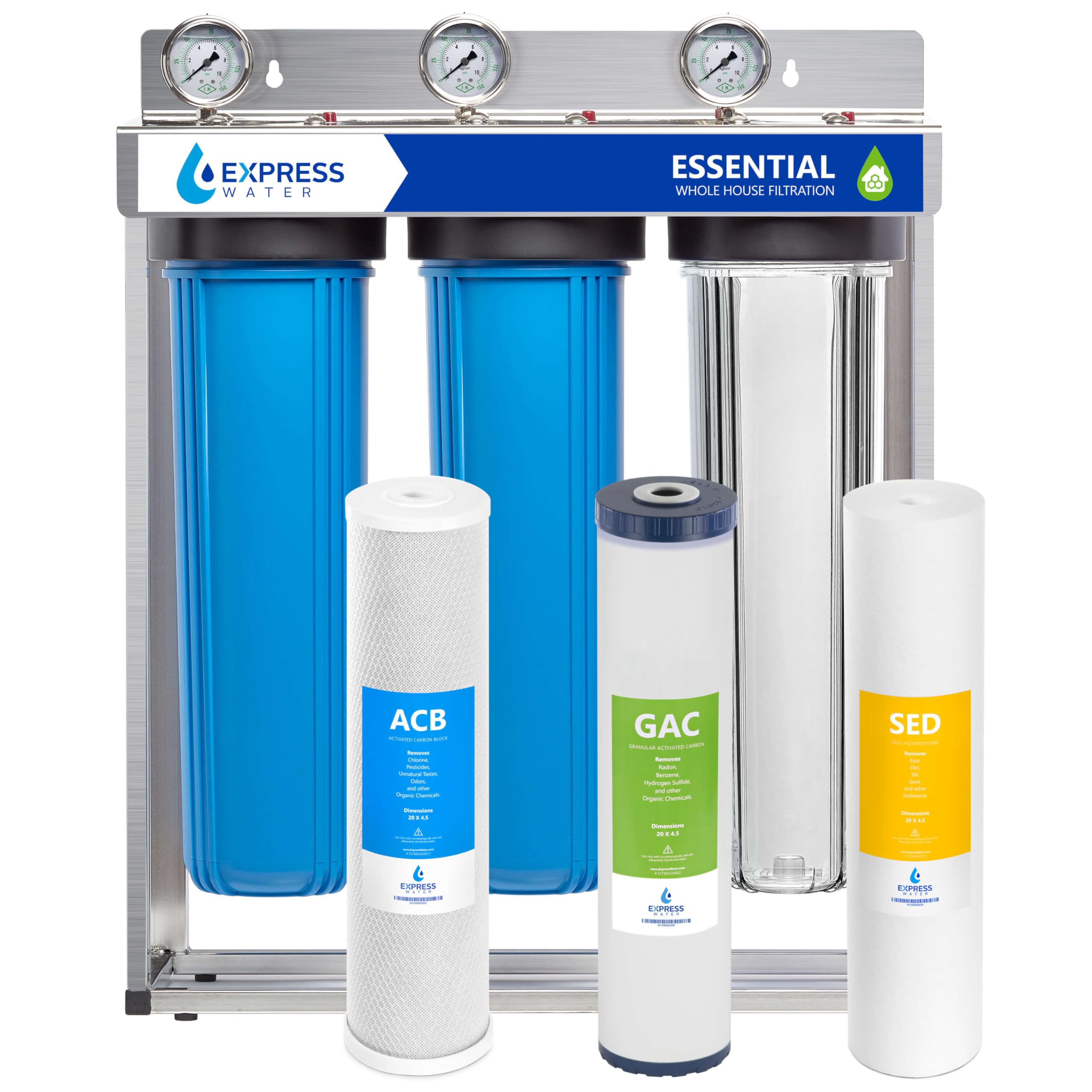 Express Water Whole House Water Filter System | Ultimate Protection | 3 Stage Water Purifier Whole Home, Heavy Metal + Anti-Scale Filters, High Reduction in Scale, Chlorine, PFAs, Lead, Arsenic & more