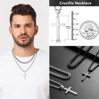 Romass 4Pcs Cross Necklace for Men,Silver Black Layered Necklace for Men Stainless Steel Cross Chain Pendant Jewelry Box Gifts 18-24 Inches