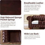 Chesterfield Leather Sofa, 89" Mid Century Modern Couch with Low Back, Roll Arm Nailhead Trim Classic 3 Seater Couch for Living Room, Office, Apartment, PU Burgundy