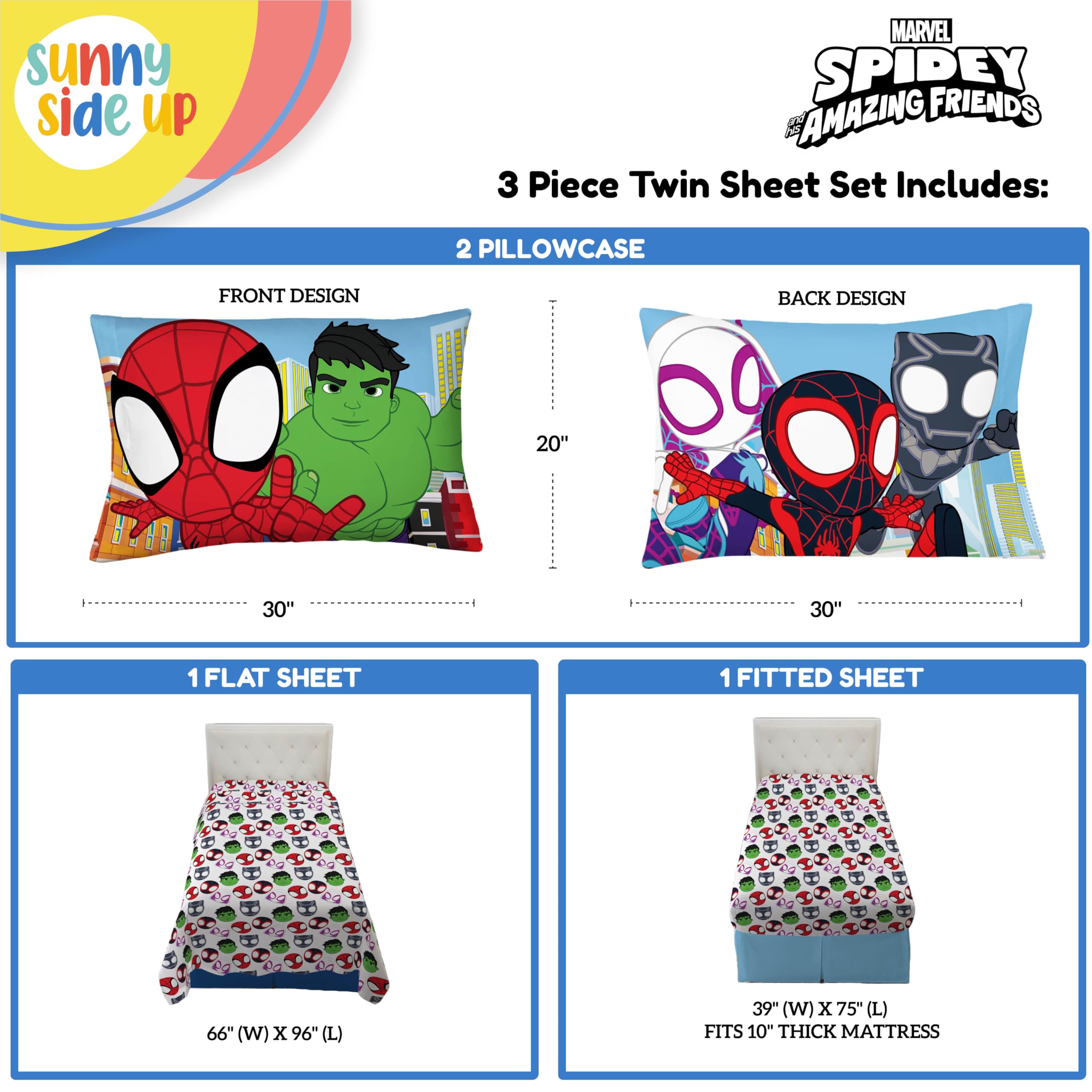 Sunny Side Up Minecraft Creeper & Animals Twin Sheet Set - 3 Piece Kids Bedding Set Includes Pillow Cover - Super Soft Microfiber Sheets