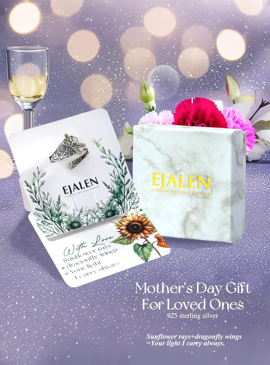 S925-Sterling-Silver Turquoise Dragonfly/Butterfly Spoon Ring - Vintage Boho Sunflower Thumb Rings Oxidized Wrap Ring Victorian Style Antique Floral Jewelry Gifts for Women