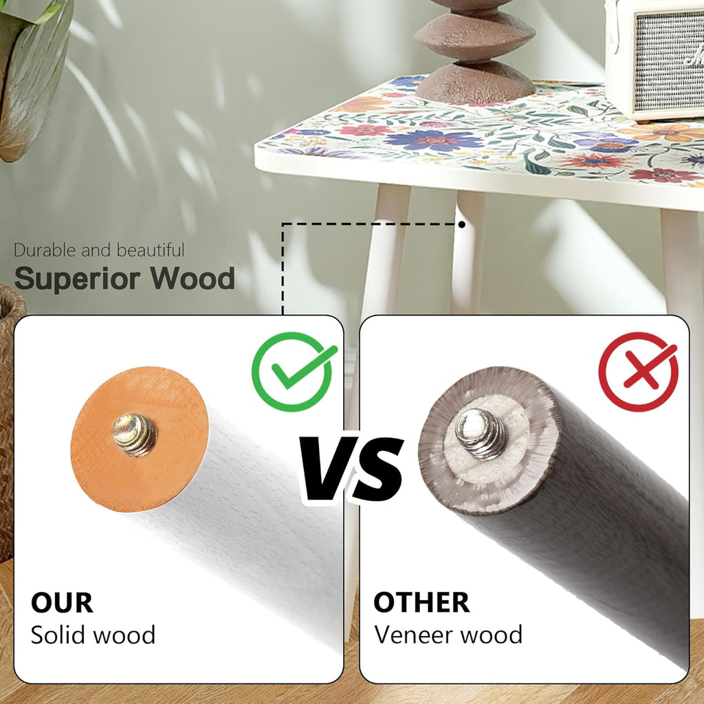 Mandala Small Rectangle End Table, Side Table with Black Flowers Finish, Retro Modern Small Coffee Table for Balcony, Living Room(11.8" D x 15.7" W x 17" H, White, Rectangle)