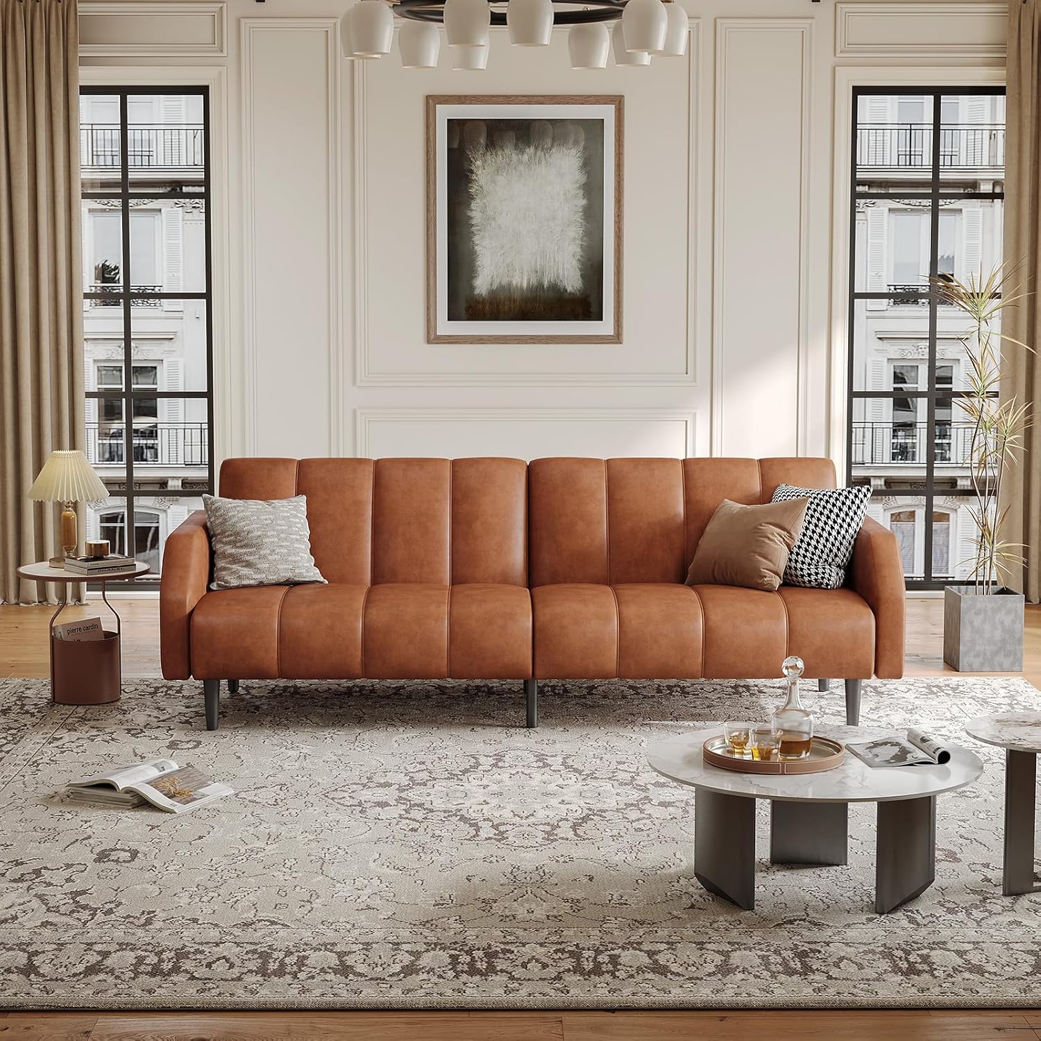 Fadware 78'' Futon Sofa Bed Couch, 2 Seater Faux Leather Futon Sleeper Couches with Adjustable Sofa Backrest, Convertible Loveseat Sofa Bed for Living Room, Bedroom, Office, Loft, Brown