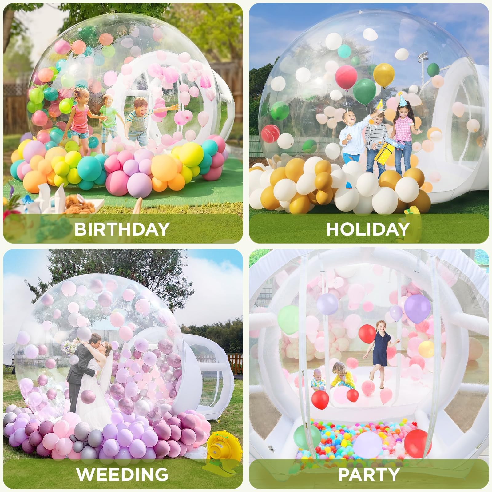 FINCOME Inflatable Bubble House 10FT for Kids Adults, Large TPU Balloon House with Double Air Blowers 100 Balloons, Bubble Balloon House for Party Wedding Birthday Holiday Outdoor Commercial Event
