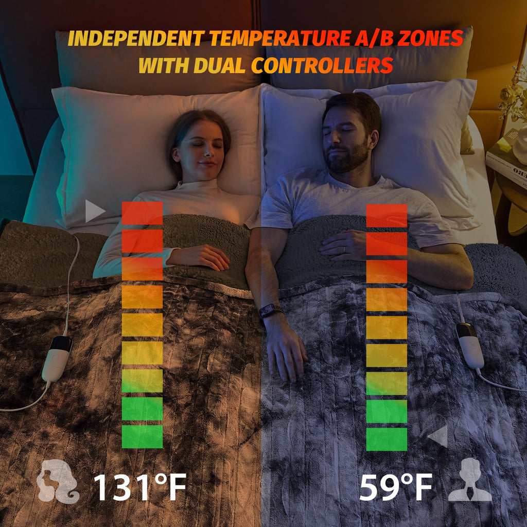 Manta Elétrica Aquecida OCTROT - Manta de Aquecimento em Sherpa de Lã para Sofá, Manta de Aquecimento de Pelo Sintético para Colo com Temporizador de 5 Posições e 10 Níveis de Aquecimento, Certificação ETL&FCC, para Adultos