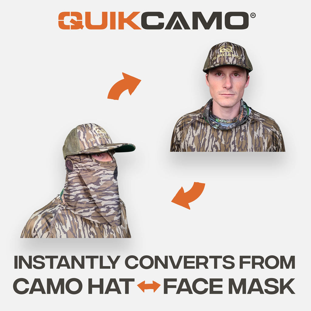 QuikCamo Mossy Oak Shadow Grass Blades Camo Hat with Built-in Face Mask for Duck Hunting (Adj Velcro Closure)