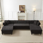 U-Shaped Oversized Symmetrical Sectional Sofa Couch Classic Chesterfield Scroll Armrest Button Tufted Sofa&Couch with Extra Wide Chaises and 2 Pillows for Living Room Home Theater/Office/Apartment