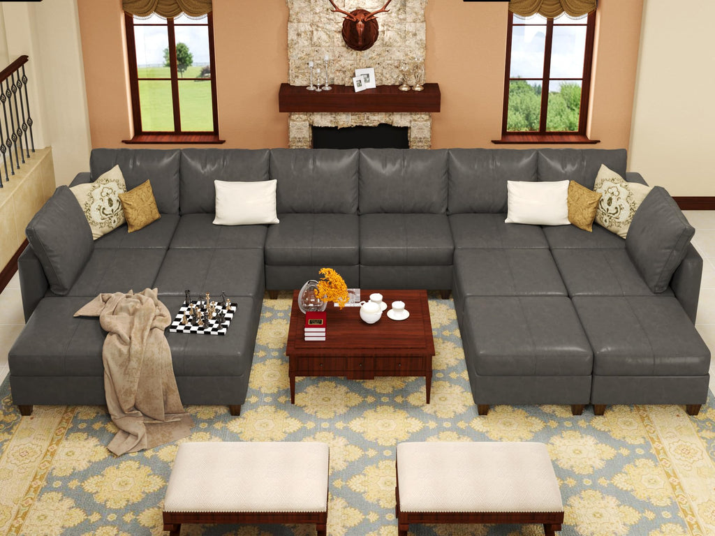 EASE MOOSE Brown Modular Sectional Couch with Storage, Faux Leather Sectional Modular Sofa or Living Room