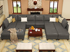 EASE MOOSE Brown Modular Sectional Couch with Storage, Faux Leather Sectional Modular Sofa or Living Room