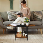 ETELI Small Round Coffee Tables for Small Space Farmhouse Oval Coffee Table with 2-Tier Storage Shelf Circle Center Tea Table for Living