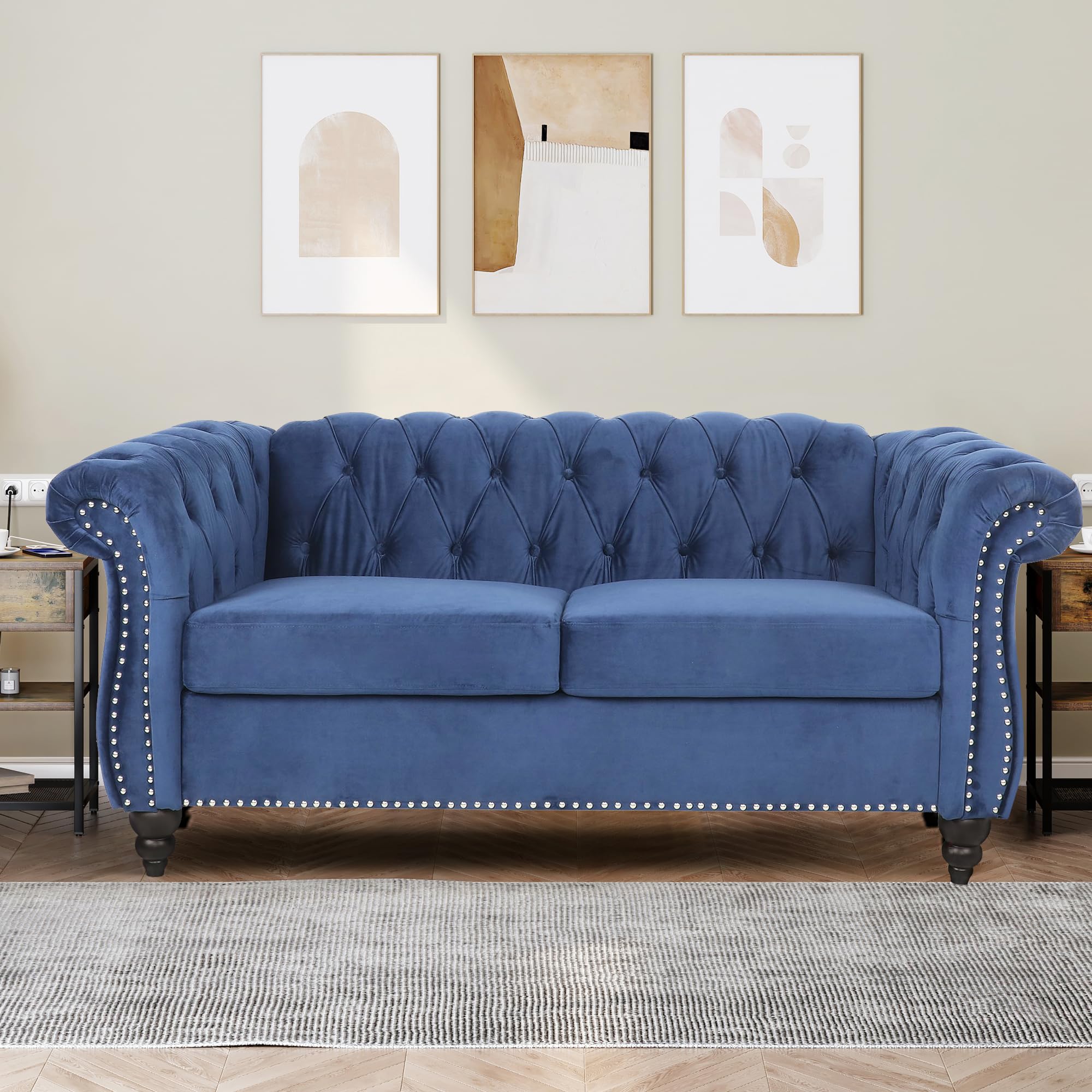 Home Sofa Living Room Furniture, 3 Seater 84" Velvet Upholstered Couch, Mid Century Modern Comfy Couch with Cushions, Classic Tufted Chesterfield Couches for Bedroom, Office, Apartment (Orange)