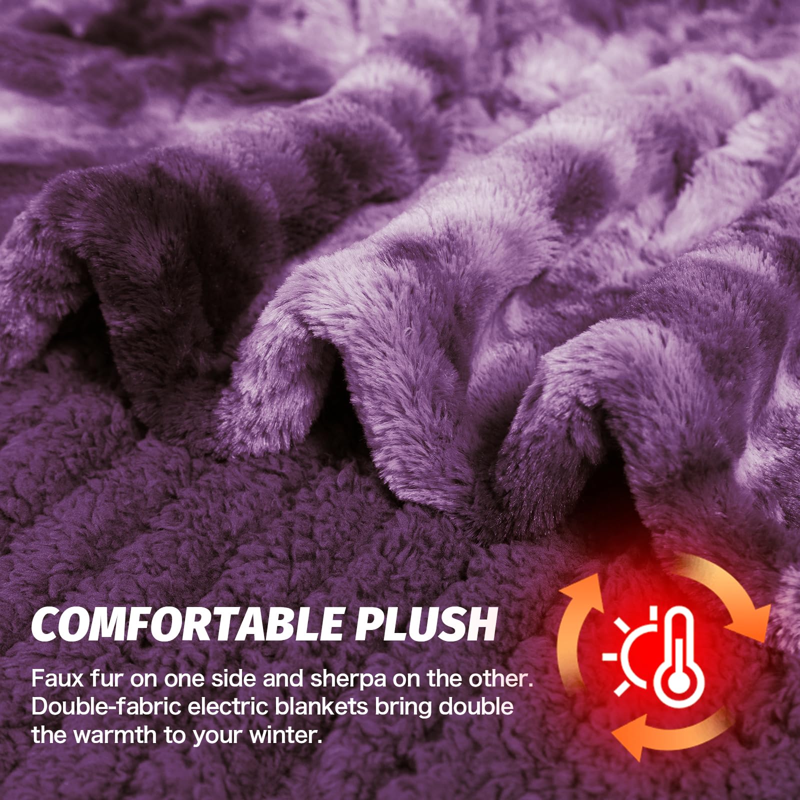 Manta Elétrica Aquecida OCTROT - Manta de Aquecimento em Sherpa de Lã para Sofá, Manta de Aquecimento de Pelo Sintético para Colo com Temporizador de 5 Posições e 10 Níveis de Aquecimento, Certificação ETL&FCC, para Adultos