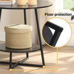 D&H FURNIMMT 20" Living Room Side Table for Small Spaces, 2 Tier Wood Top Round End Tables with Storage Shelf, Accent Sofa Table for Bedroom, Office, Sunroom, Balcony, Black