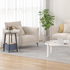 Small Round Side End Table with Cloth Storage Basket, Round Bedside Sofa Couch Coffee Tables for Small Places with Metal Frame, Modern Nighstands for Living Room Bedroom, Grey