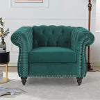 LEVNARY Three-Seat Velvet Sofa, Large Sofa Classic Tufted Chesterfield Settee Modern 3 Seater Couch Furniture Tufted Back for Living Room, Blue