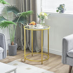 YMYNY Round End Table, Tempered Glass Sofa Side Table, Gold Coffee Table for Office Bedroom Living Room, Metal Frame, Modern Decor, 19.7D*18.5D*25.6''H, UHGD020G