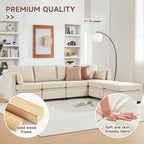 Modular Sectional Sofa with Storage, U Shaped Sectional Couch for Living Room, Convertible Modular Sofa Couch with Ottomans, High Supportive & Soft Sponge, 6 Seat, Beige