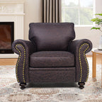 Mid-Century Vintage Sofa Couches with Rivet Design,loveseat Sofa,Removable Sofa Cover Upholstered Cushions and Solid Wood Frame (Grey, 3-Seater)