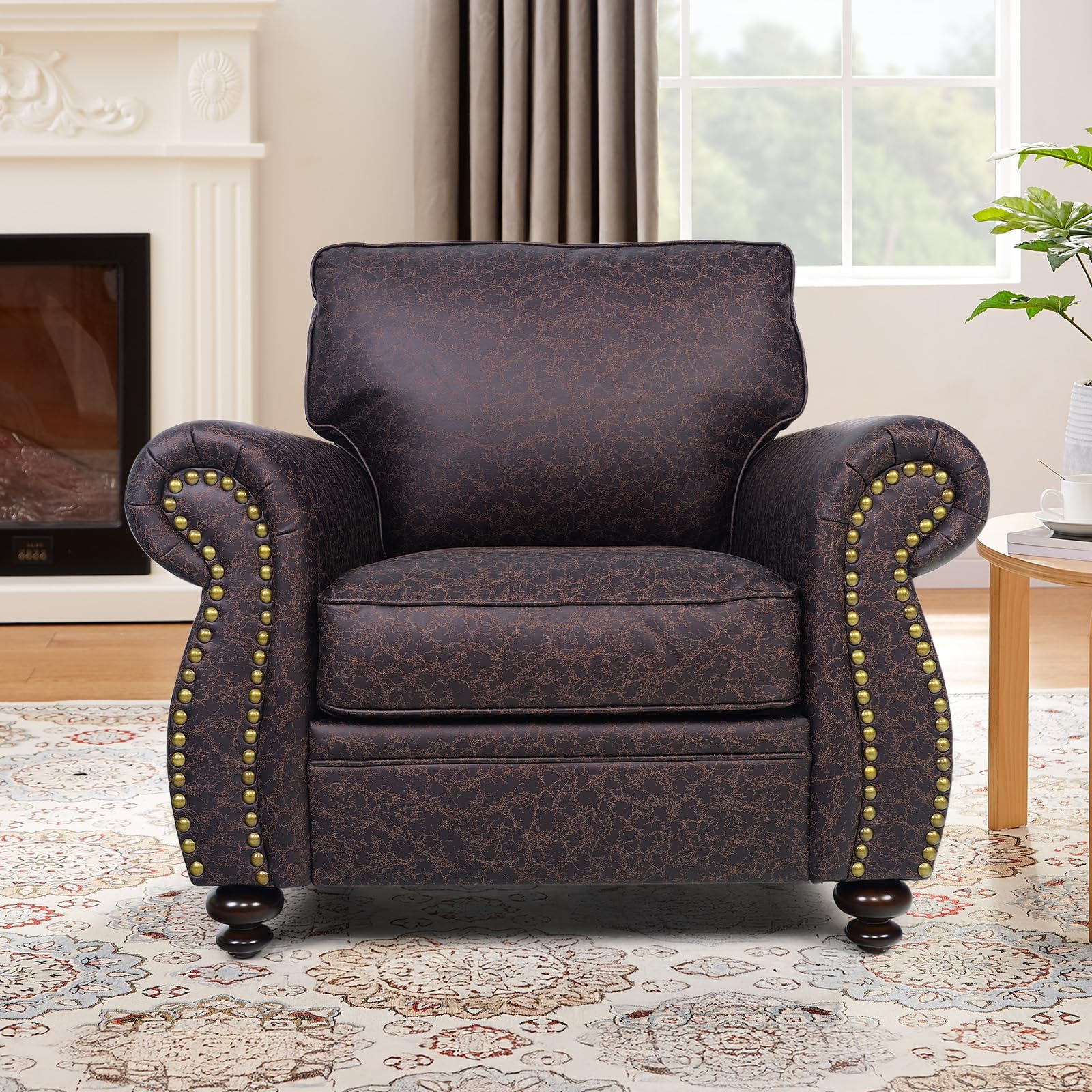 Mid-Century Vintage Sofa Couches with Rivet Design,loveseat Sofa,Removable Sofa Cover Upholstered Cushions and Solid Wood Frame (Grey, 3-Seater)