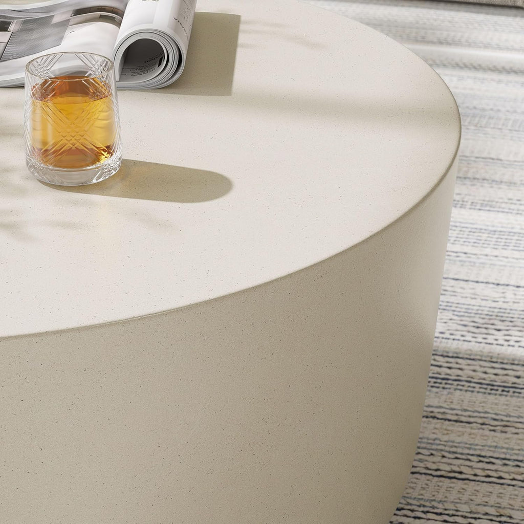 Modway Brion 34 Inch Round Concrete Coffee Table – Indoor/Outdoor Tapered Cylinder Coffee Table – Low Center Table for Living Room or Patio in White