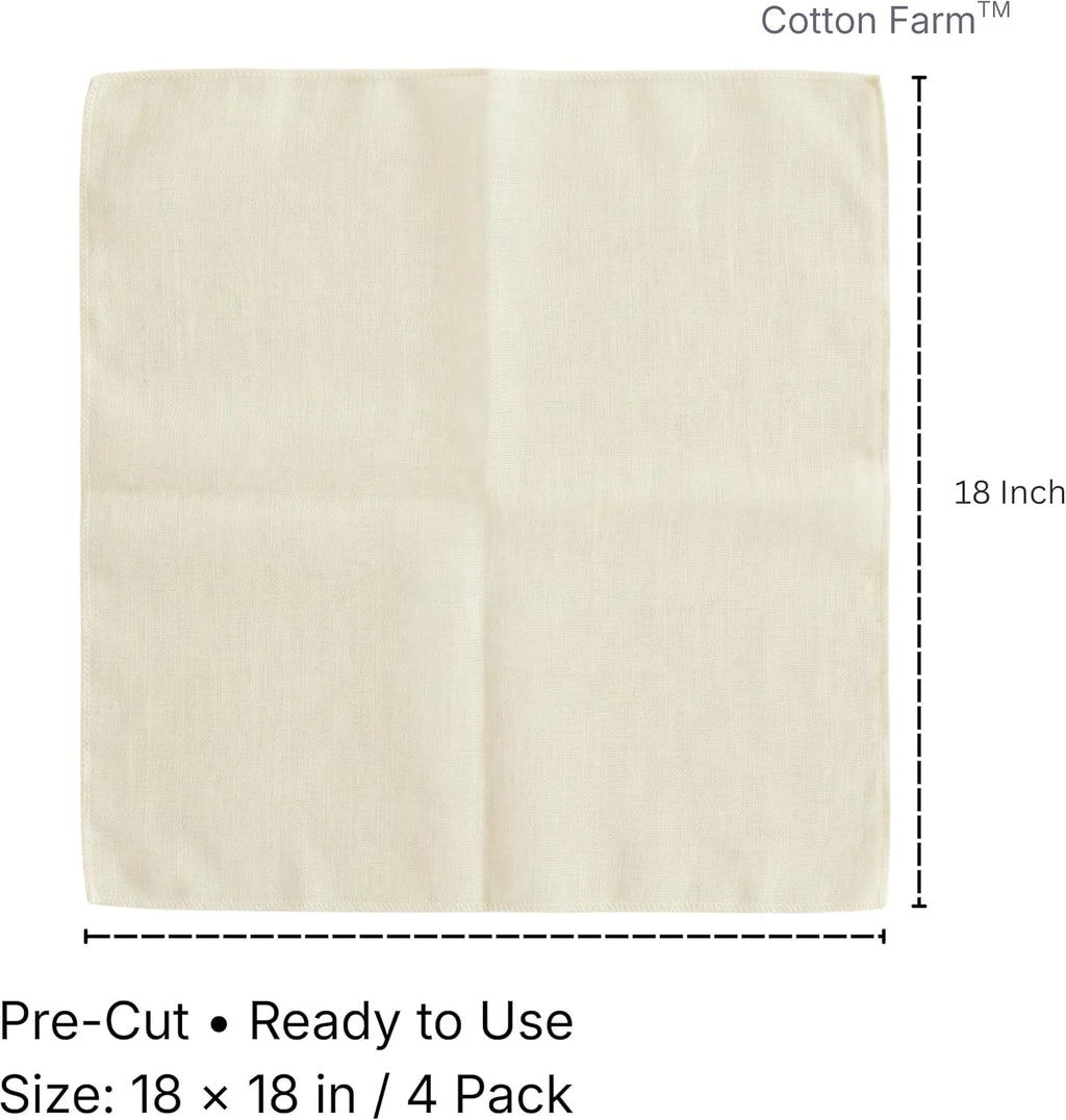 Cotton Farm Grade 100 Cheese Cloths for Straining & Cooking, 18 × 18 Inch, 100% Unbleached Cotton Cheesecloth, Butter Muslin, Finished Edge, Reusable & Pre-Washed