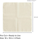 Cotton Farm Grade 100 Cheese Cloths for Straining & Cooking, 18 × 18 Inch, 100% Unbleached Cotton Cheesecloth, Butter Muslin, Finished Edge, Reusable & Pre-Washed