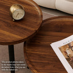 2 Pcs Mid Century Modern Coffee Table Round for Living Room,Easy Assembly Nesting Coffee Tables,Minimalist Circle Walnut Coffee Table for Bedroom Office Balcony Yard