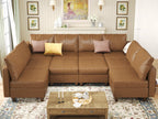 EASE MOOSE Brown Modular Sectional Couch with Storage, Faux Leather Sectional Modular Sofa or Living Room