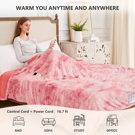 Homemate Heated Blanket Electric Throw - 50x60 Heating Blanket Throw 5 Gears Auto-Off 10 Heat Levels Heat Blanket Over-Heat Protection Luxury Faux Fur Sherpa Heater Blanket Electric ETL Certification