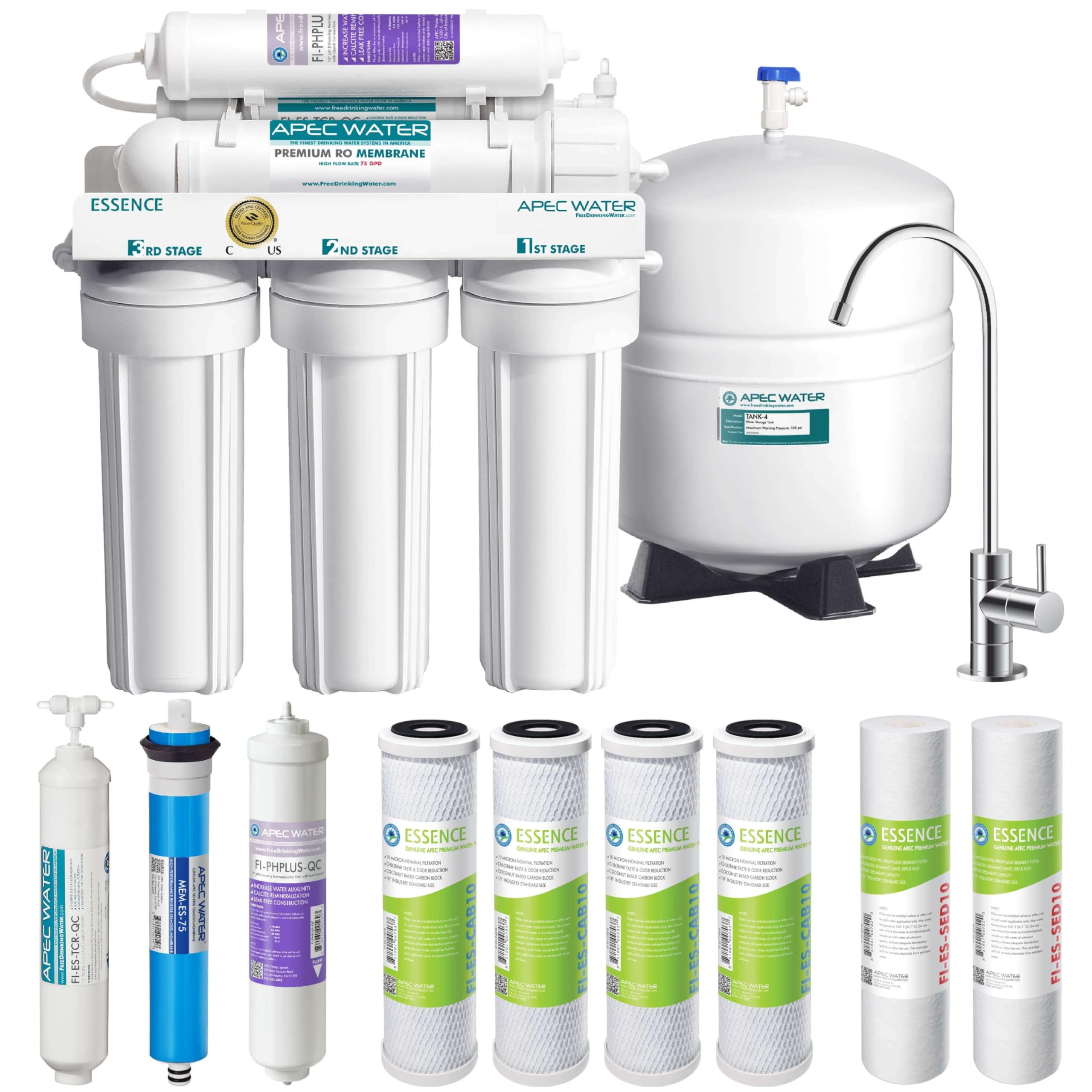 APEC Water Systems ROES-50 Essence Series Top Tier 5-Stage WQA Certified Ultra Safe Reverse Osmosis Drinking Water Filter System with Extra High Capacity Pre-Filter Set Stage 1-3