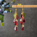 Handmade Glass Pomegranate Seed Earrings - Unique Nature-Inspired Jewelry, Elegant Red Glass Beads, Perfect Gift for Nature Lovers, Women’s Artistic Drop Earrings