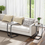 C-Shaped End-Table Set of 2 - Side Table for Couch,Curved Support Legs, Slide Under Couch Table for Sofa, TV Tray Table for Living Room Bedroom（Lvory）