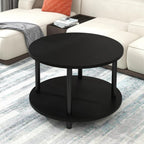 23.6" Round Coffee Table, 2-Tier Small Circle Coffee Table with Storage, Modern Center Accent Table with Metal Frame, Side Table End Table for Small Space, Living Room, Office, Black