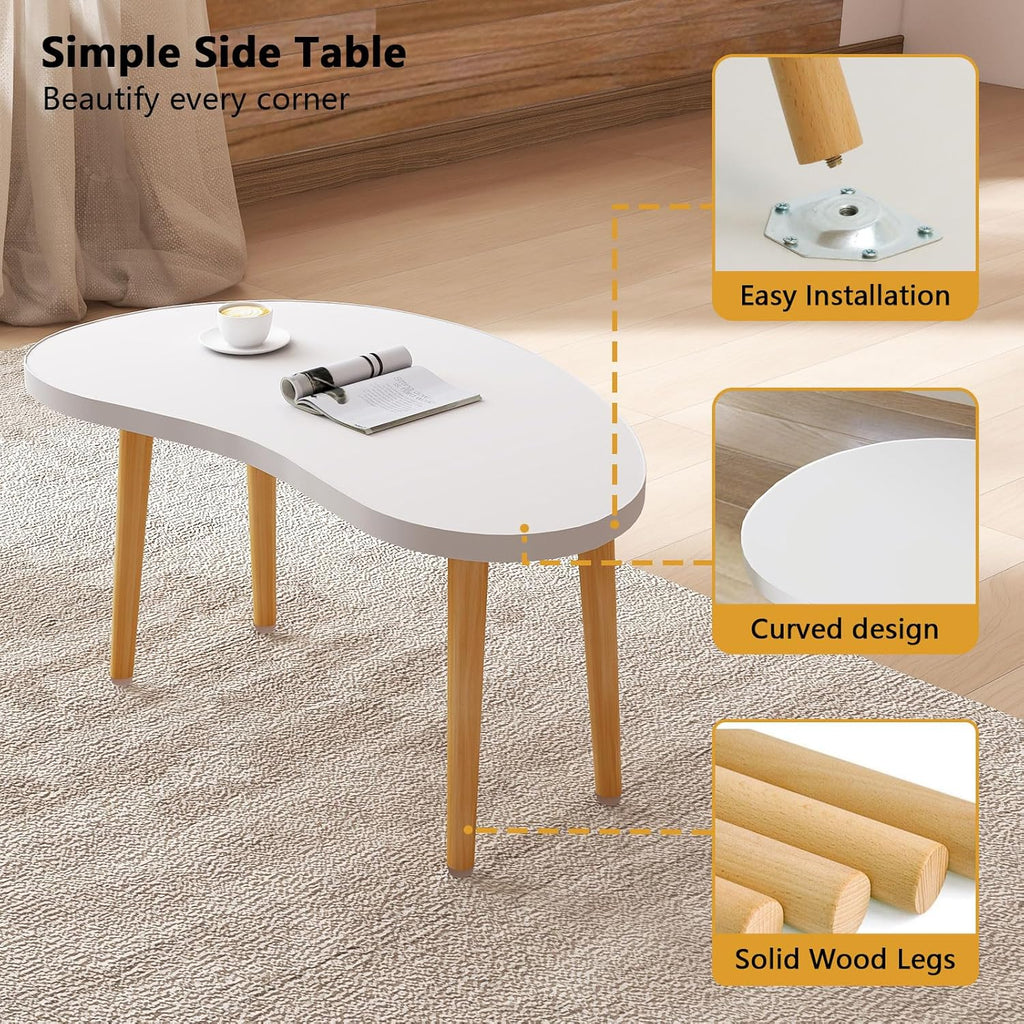 Mango Coffee Table Low Table with 4 Solid Wood Sturdy Legs, Floor Table Desk for Sitting on The Floor, Storage and Living Room Furniture (White)
