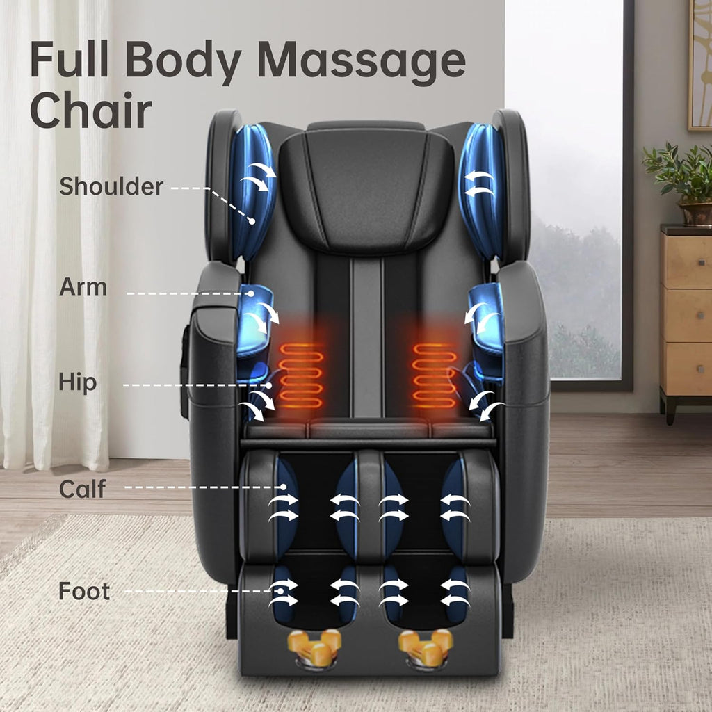 2025 Massage Chair, Full Body Zero Gravity Massage Chair with Auto Modes, 8 Fix Point Rollers, Bluetooth, Foot Massage, Heating Function, Black and Gray
