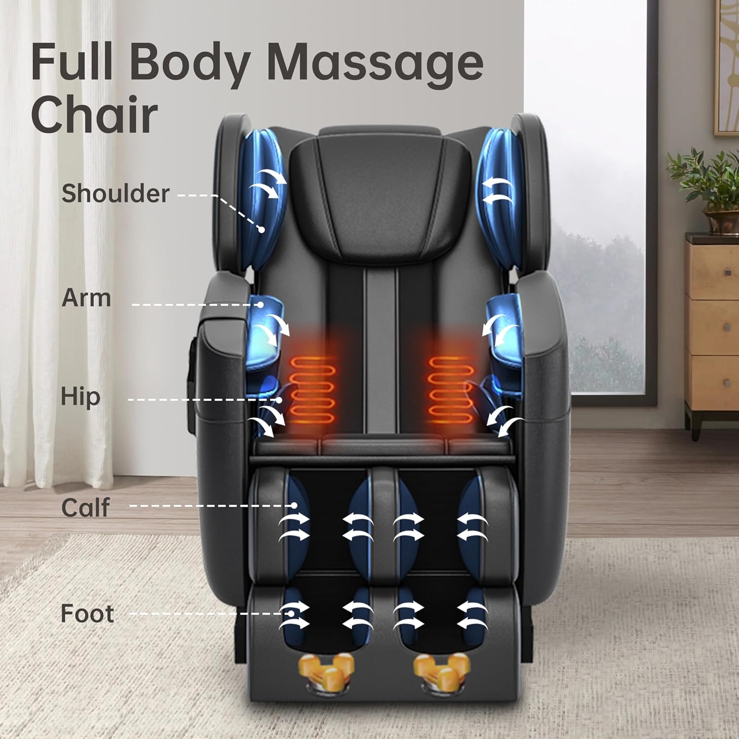 2025 Massage Chair, Full Body Zero Gravity Massage Chair with Auto Modes, 8 Fix Point Rollers, Bluetooth, Foot Massage, Heating Function, Black and Gray