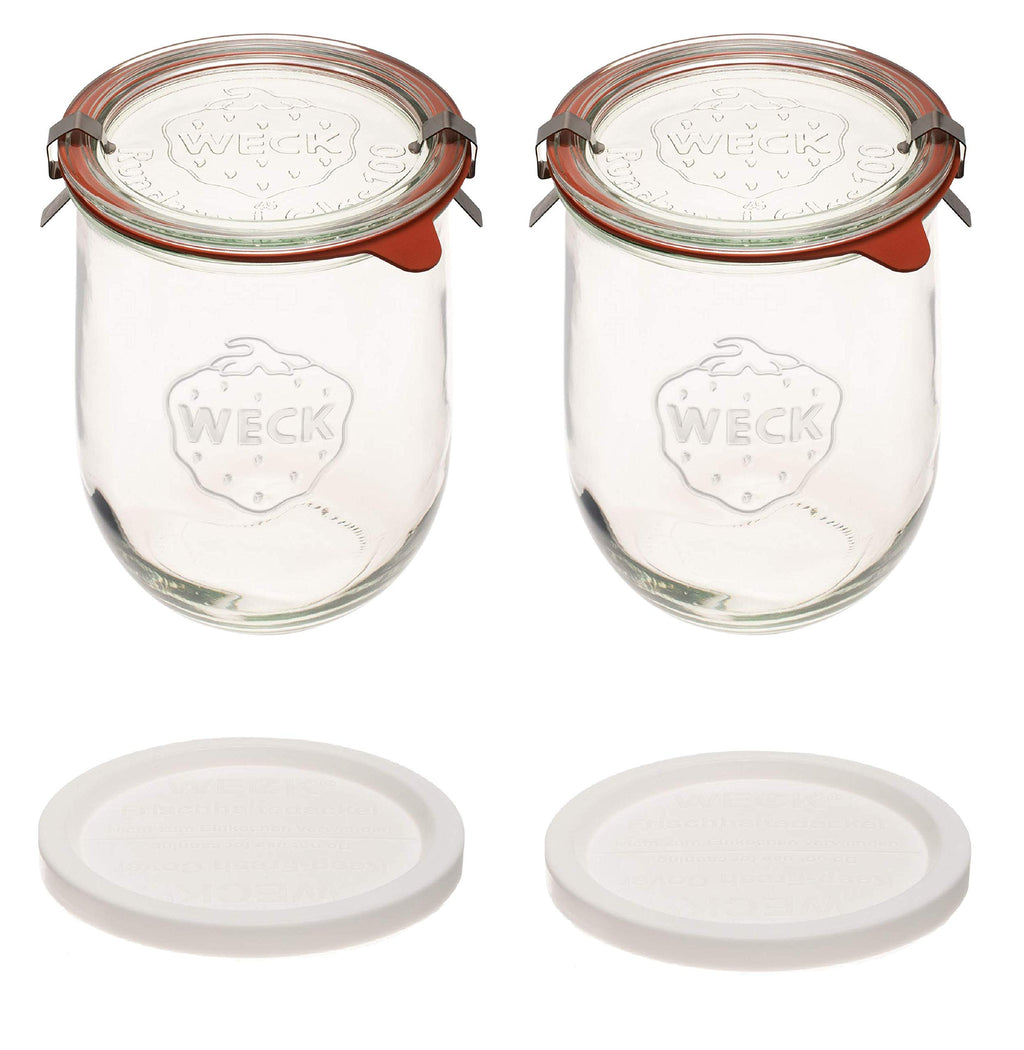 Weck Tulip Jars 1 Liter - Large Sour Dough Starter Jars with Wide Mouth - Suitable for Canning and Storage - 2 with Glass Lids
