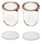 Weck Tulip Jars 1 Liter - Large Sour Dough Starter Jars with Wide Mouth - Suitable for Canning and Storage - 2 with Glass Lids