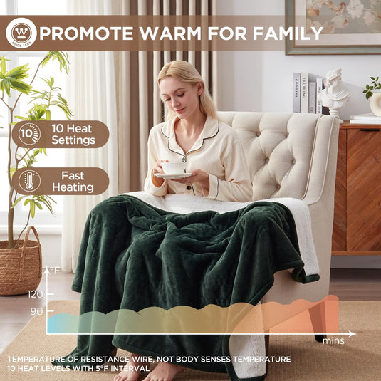 Westinghouse Heated Blanket Queen Size, Soft Flannel to Sherpa Electric Blanket with 10 Heating Levels, 12 Hours Auto Off, Fast Heating Blanket, Machine Washable, 84x90 Inch, Charcoal