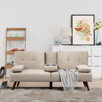 Shintenchi Futon Sofa Bed, Velvet Foldable Couch Reclining Sleeper w/Removable Armrests, Upholstered Loveseat w/Folding Cup Holders for Home, Office, Dark Gray