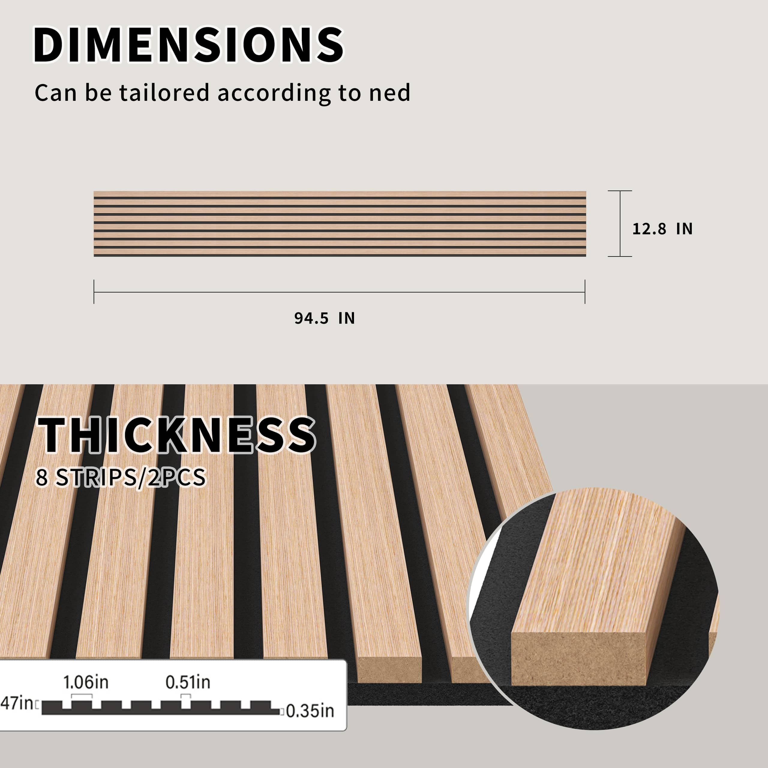 POHARE Wood Slat Wall Panels, 2 Pack Accent Decorative Acoustic Wood Slats for Wall and Ceilings, Acoustic Panels for Interior Wall Décor on Felt Back Board, Oak, 8 x 1 ft - Grand Goldman