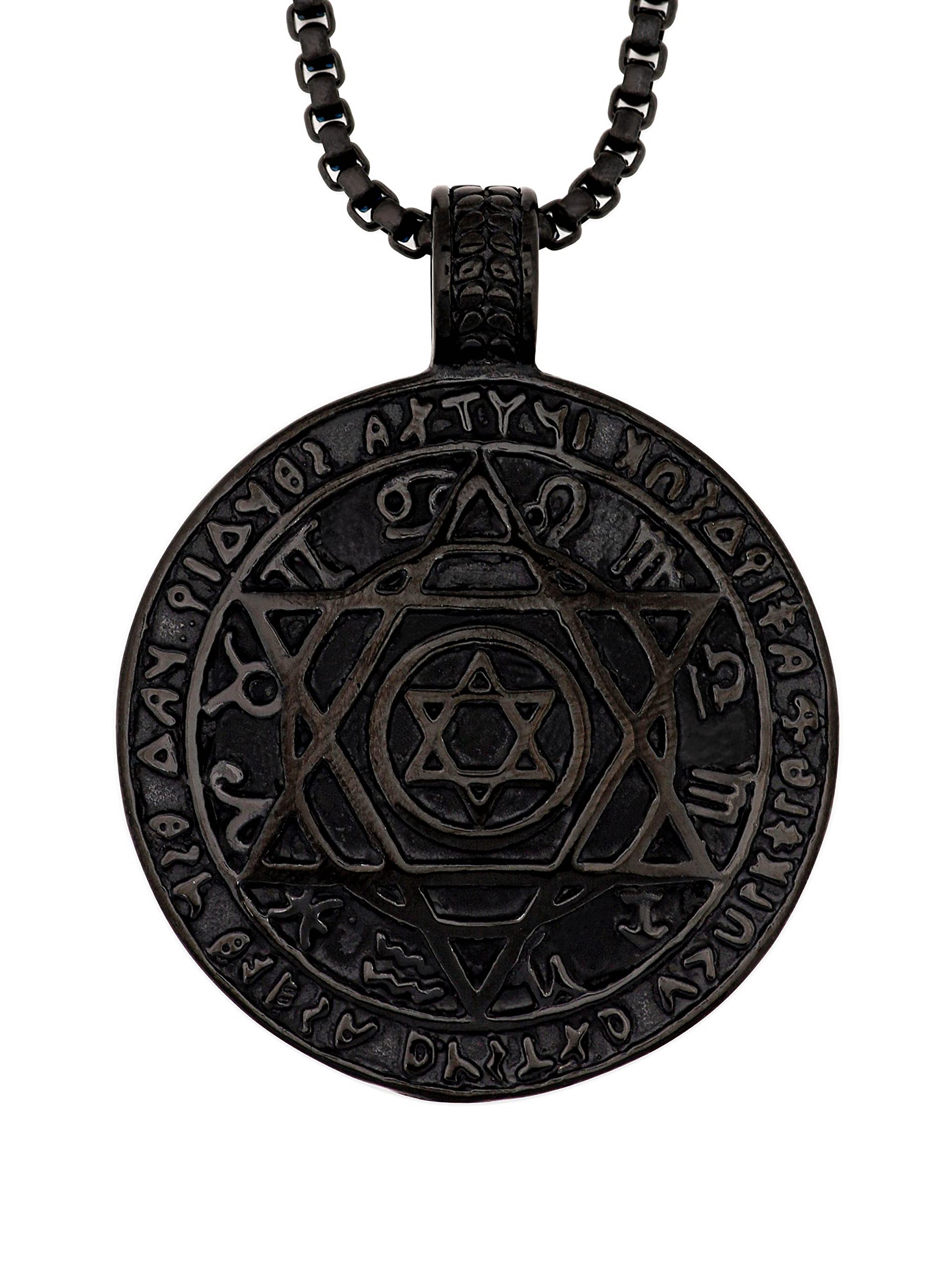 HAQUIL Seal of Solomon Necklace, Stainless Steel 12 Constellations Hexagram Six Pointed Star Protection Amulet Talisman Pendant, Jewish Jewelry Gift