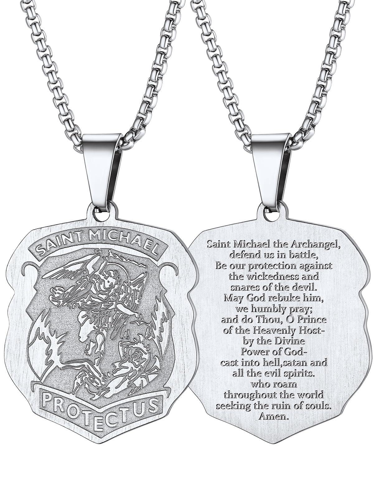 FaithHeart Saint Michael Necklace, Stainless Steel/18K Gold Plated St Michael the Archangel Pendant Amulet for Men Women with Gift Packaging