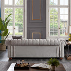 Harper & Bright Designs 3-Seat Chesterfield Sofa with Button Tufted, Nailhead Trim and Solid Wood Legs, Classical Linen Fabric Couch for Living Room, Office, Light Grey