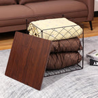 Small Coffee Table Storage, Square End Tables Blanket Basket with Lid for Living Room Folding Storage Side Table 1 Pack