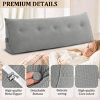 Huatean Home Headboard Pillow Queen, Backrest Triangular Wedge Pillow Headboard Queen, Large Cushion Headboard Wedge Pillows for Sitting in Bed, Daybed Bolster Pillow Headboard for Back Support, Gray